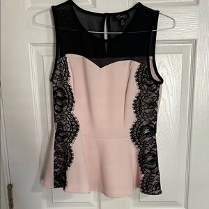 Thalia Sodi Pink and Black Lace Blouse